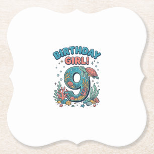 Dessous-de-verre En Papier Fille d'anniversaire 9 Tortue de mer Conception ve