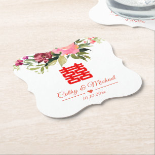 Dessous-de-verre En Papier Fleur aquarelle double bonheur mariage