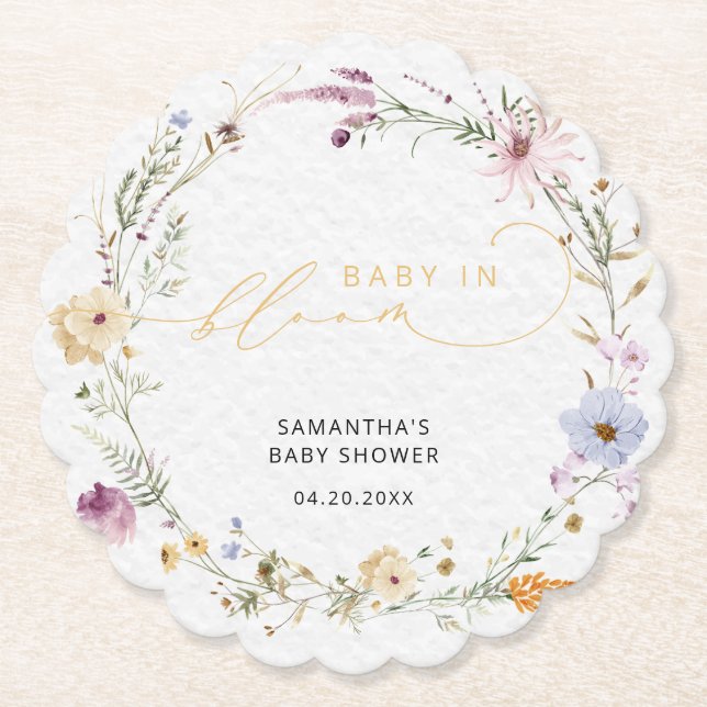 Dessous-de-verre En Papier Fleur sauvage élégant moderne bébé en fleurs (Devant)