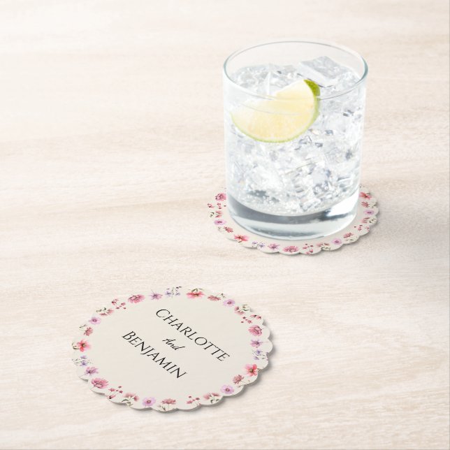 Dessous-de-verre En Papier Fleur sauvage moderne Mariage beige (En situation)