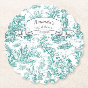 Dessous-de-verre En Papier Fleur vintage turquoise toile de Jouy