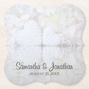 Dessous-de-verre En Papier Fleurs blanches & Coeurs Réflexions Mariage