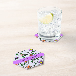 Dessous-de-verre En Papier Fleurs Colorées, Fond Bleu, Violet
