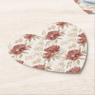 Dessous-de-verre En Papier Fleurs Crème Rouge