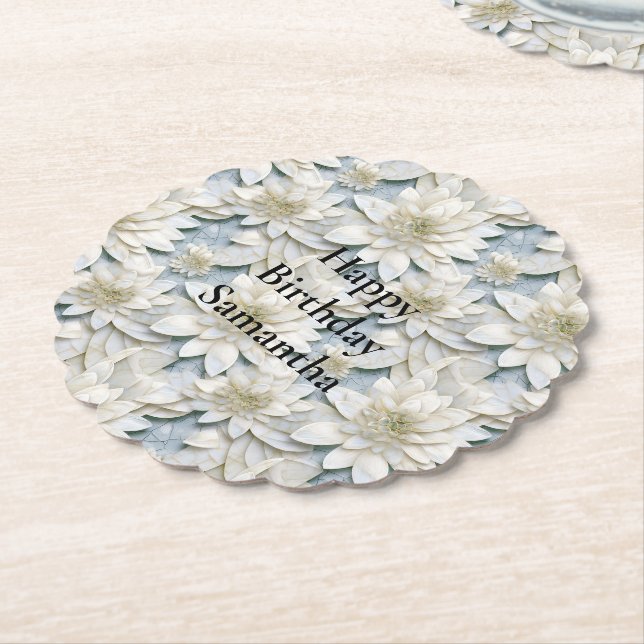 Dessous-de-verre En Papier Fleurs de Lotus Bleues Blances (Incliné)