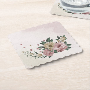 Dessous-de-verre En Papier fleurs romantiques roses et champagne