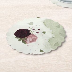 Dessous-de-verre En Papier fleurs rose et cabernet verdure