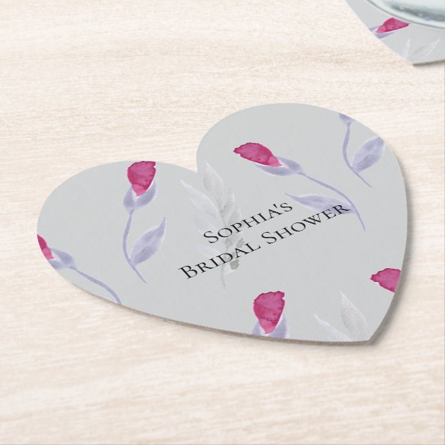 Dessous-de-verre En Papier Fleurs Roses Grises Baby Shower (Incliné)