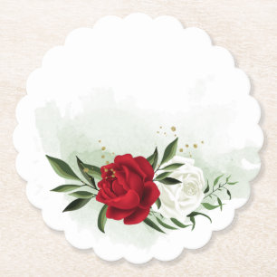 Dessous-de-verre En Papier Fleurs rouges et blanches verdure