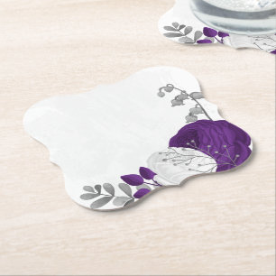 Dessous-de-verre En Papier fleurs royales violettes et blanches argent