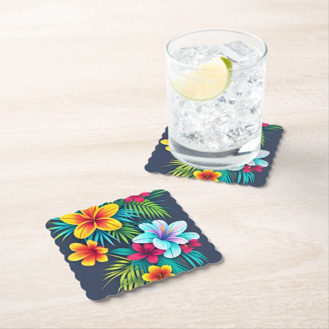 Dessous-de-verre En Papier Fleurs tropicales exotiques (En situation)