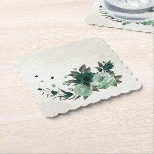 Dessous-de-verre En Papier fleurs vert émeraude botanique