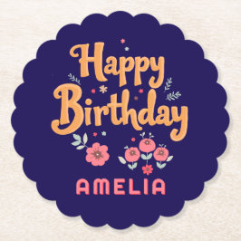 Dessous-de-verre En Papier Floral Flowers Happy Birthday Handlettering