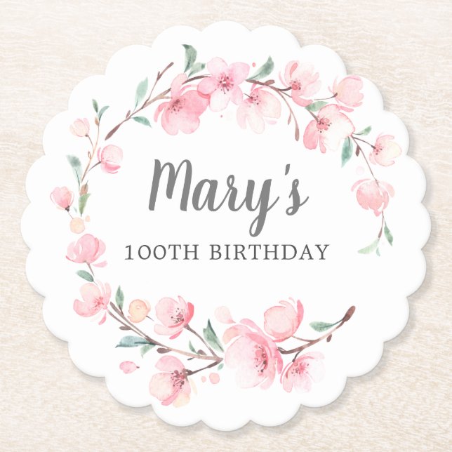 Dessous-de-verre En Papier Floral rose 100e anniversaire (Devant)