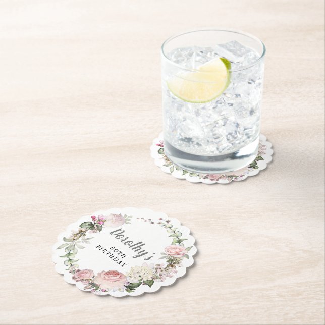 Dessous-de-verre En Papier Floral rose rustique 80e anniversaire (En situation)