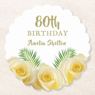 Dessous-de-verre En Papier Floral Roses Jaunes 80e fête d'anniversaire
