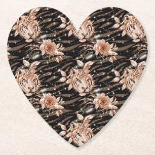 Dessous-de-verre En Papier Flore de tigre d'or Rose noir
