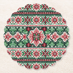 Dessous-de-verre En Papier Foire de Noël/hiver île rouge et verte