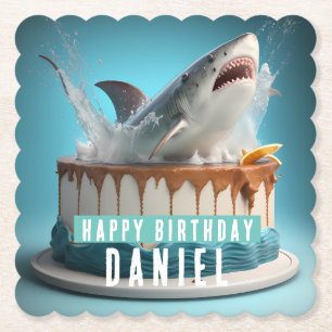 Dessous-de-verre En Papier Gâteau d'anniversaire sur le thème du requin