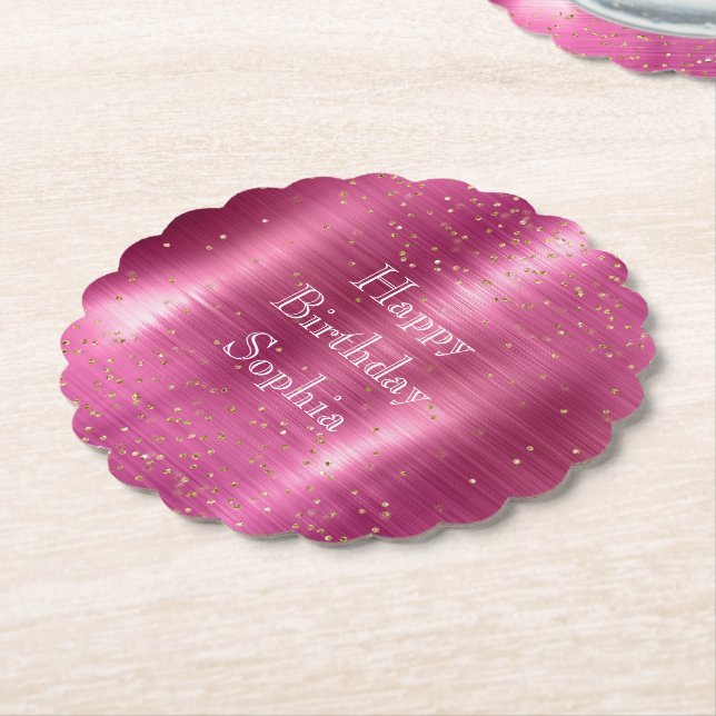 Dessous-de-verre En Papier Glam rose or étincelle Confetti Anniversaire (Incliné)