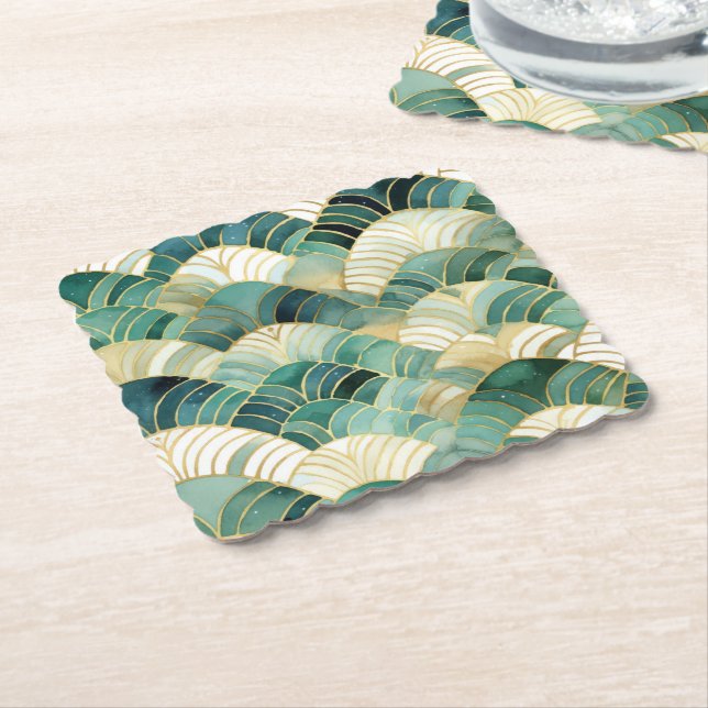 Dessous-de-verre En Papier Glam vert Gold Abstrait (Incliné)