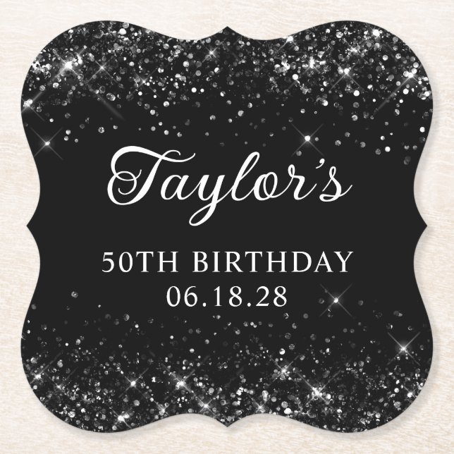 Dessous-de-verre En Papier Glittery Black 50e anniversaire (Devant)