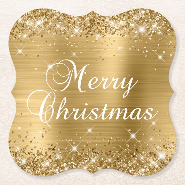 Dessous-de-verre En Papier Glittery Gold Foil Joyeux Noël (Devant)