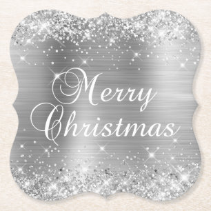 Dessous-de-verre En Papier Glittery Silver Foil Joyeux Noël