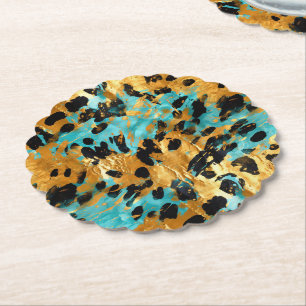 Dessous-de-verre En Papier Gold Aqua Black Leopard Animal