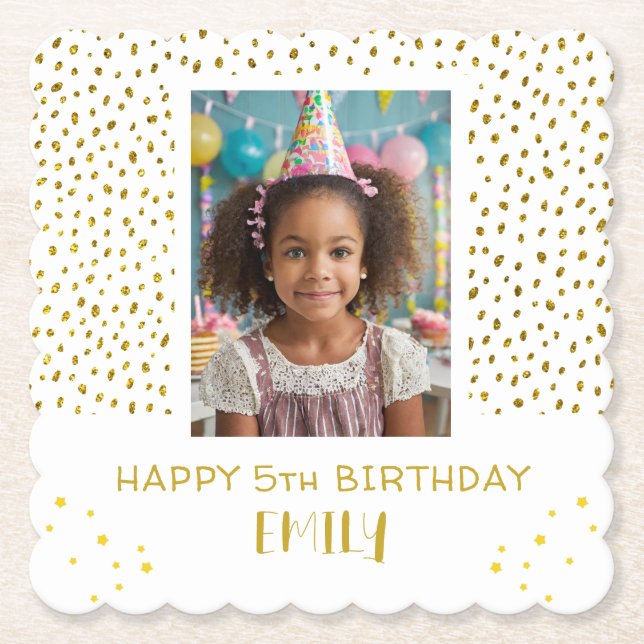 Dessous-de-verre En Papier Gold Stars Faux Parties scintillant Birthday Kids  (Devant)
