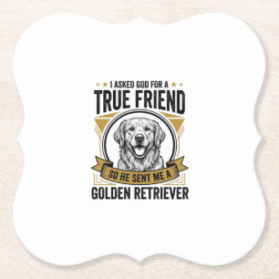 Dessous-de-verre En Papier Golden Retriever Vrai Ami Vintage Amateur de Chien