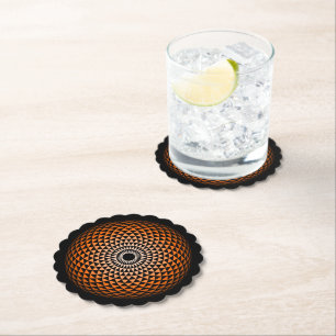 Dessous-de-verre En Papier Graphique géométrique du mandala orangé noir sp