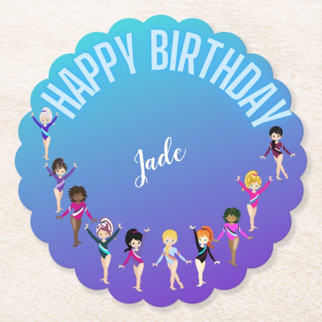 Dessous-de-verre En Papier Gymnastique Amis "Joyeux Anniversaire" Turquoise (Devant)