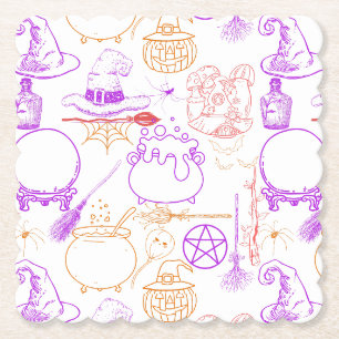 Dessous-de-verre En Papier Halloween Witchcraft Motif Neon 01