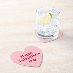 Dessous-de-verre En Papier Heureuse Sainte-Valentin rose rouge typographie mo