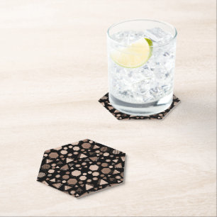 Dessous-de-verre En Papier Hexagon & Triangle rose & Brown sur Motif noir