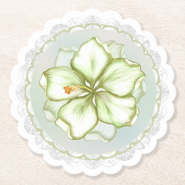Dessous-de-verre En Papier Hibiscus & dentelle BLANC (Devant)
