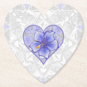 Dessous-de-verre En Papier Hibiscus & dentelle BLEU