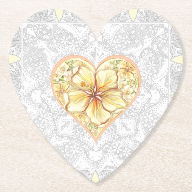 Dessous-de-verre En Papier Hibiscus & dentelle JAUNE (Devant)