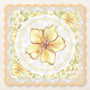 Dessous-de-verre En Papier Hibiscus & dentelle JAUNE