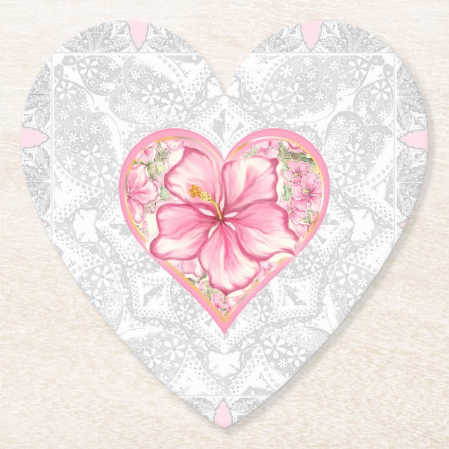Dessous-de-verre En Papier Hibiscus & dentelle PINK (Devant)