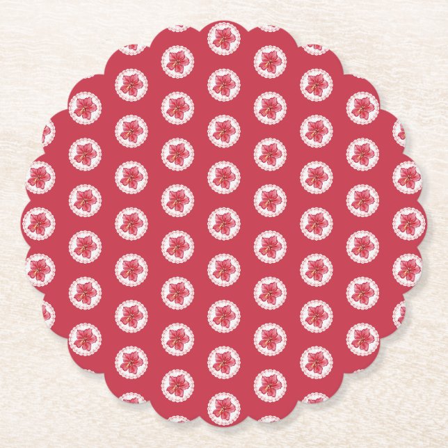 Dessous-de-verre En Papier Hibiscus & dentelle RED (Devant)