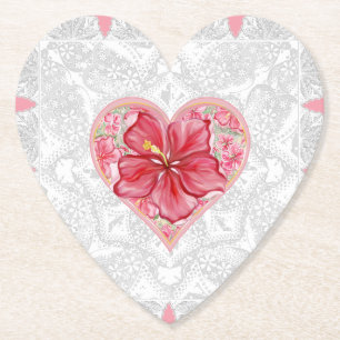 Dessous-de-verre En Papier Hibiscus & dentelle RED
