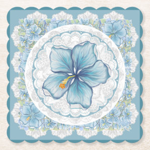 Dessous-de-verre En Papier Hibiscus & dentelle TURQUOISE