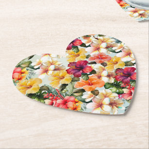 Dessous-de-verre En Papier Hibiscus floral rouge tropical blanc jaune