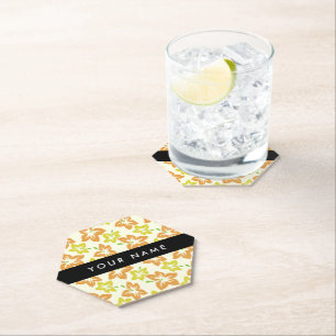 Dessous-de-verre En Papier Hibiscus jaune, Hibiscus orange, Votre nom