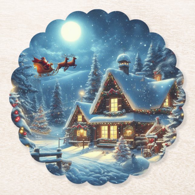 Dessous-de-verre En Papier Hiver/Père Noël/Noël/Neige (Devant)