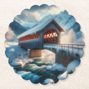 Dessous-de-verre En Papier Hiver, pont enneigé et rivière