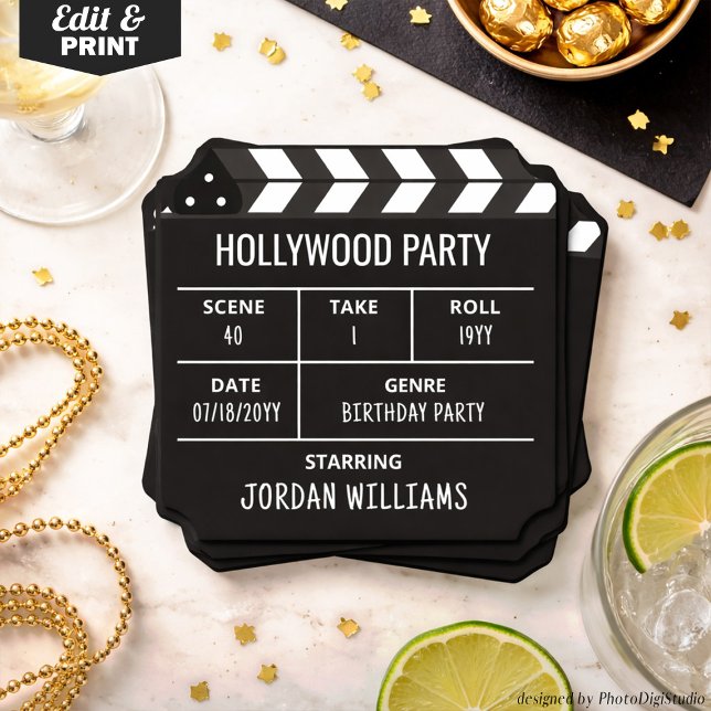Dessous-de-verre En Papier Hollywood Party Coasters, Custom Clapperboard  (Hollywood Party Coasters, Custom Clapperboard Paper Coaster)