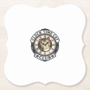 Dessous-de-verre En Papier Horloge Temps Chat Chat Graphique Tee Art - Horlog